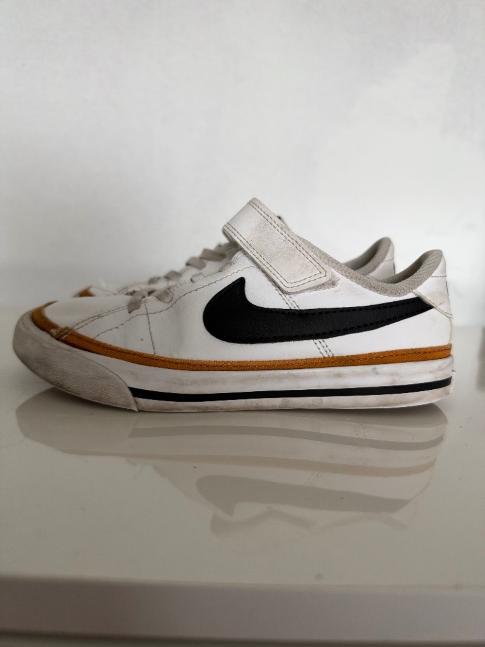 Nike Kids’ Court-Style Sneakers – White/Black/Gum – Size 13.5Y